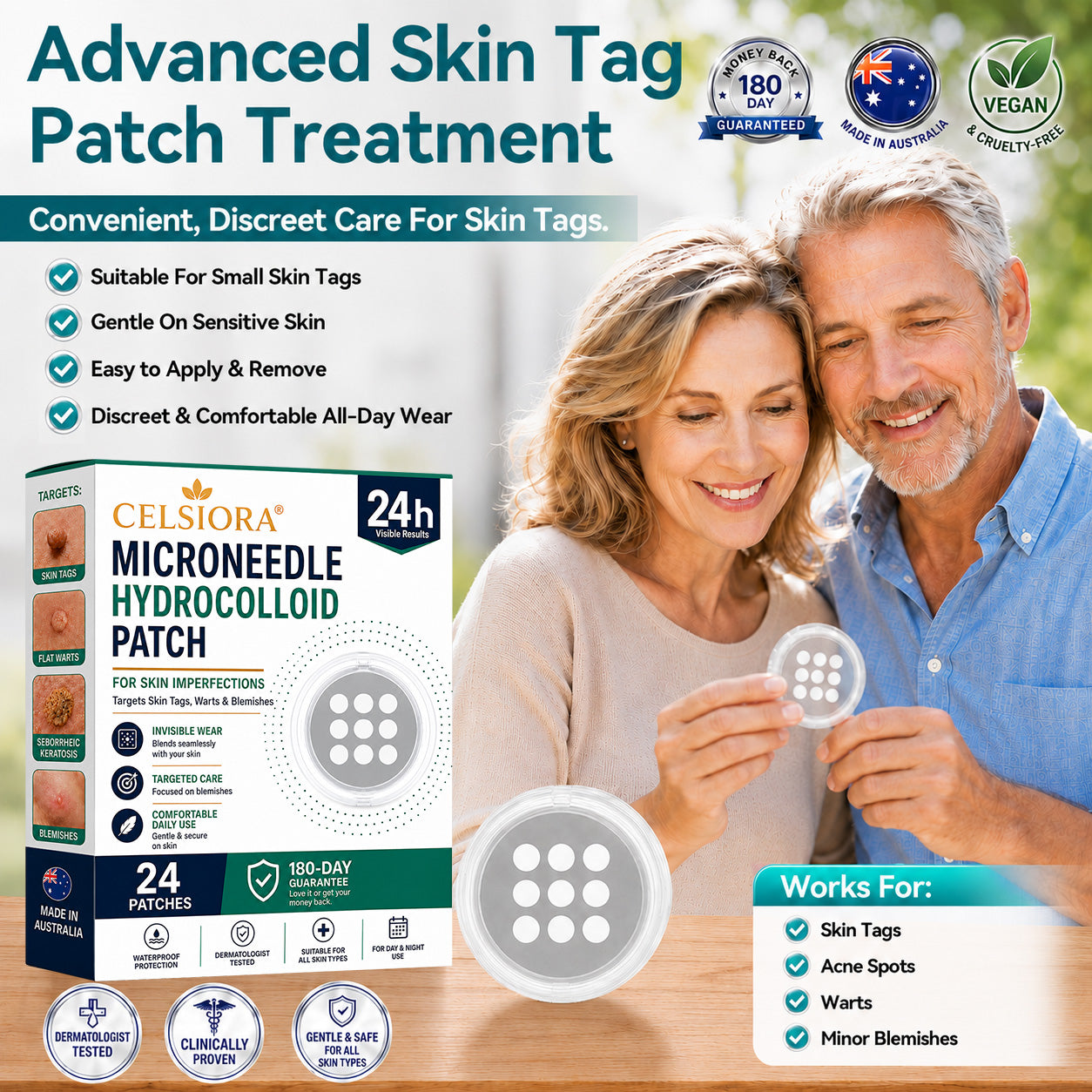 👩‍⚕️👩‍⚕️Celsiora® 2-in-1 Microneedle & Hydrocolloid Mole Removal Patch(Zero Pain, Zero Scars patch)