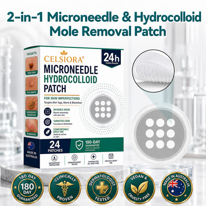 👩‍⚕️👩‍⚕️Celsiora® 2-in-1 Microneedle & Hydrocolloid Mole Removal Patch(Zero Pain, Zero Scars patch)