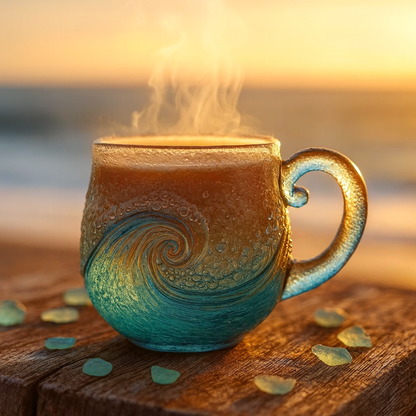 🎁🎁Christmas Best Gifts🔥 Unique Handcrafted Sea Glass Ocean Wave Mug🎁Free Gifts