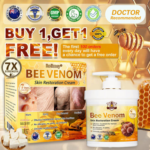 👨‍⚕️🌟Rolimey® Bee Venom Skin Restoration Cream(Anti-aging, Hydrating, Skin Repair, Even Tone, Acne and Dark Spot Treatment, Wart and Mole Removal, Psoriasis Relie)