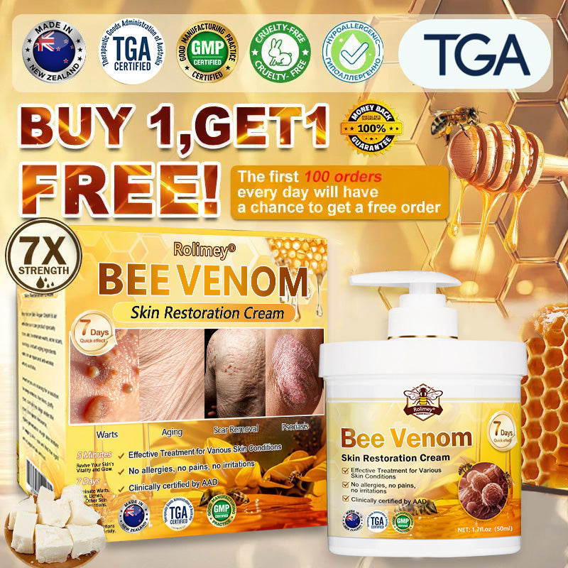 👨‍⚕️Rolimey® Bee Venom Skin Restoration Cream (Anti-aging, Hydrating, Skin Repair, Even Tone, Acne and Dark Spot Treatment, Wart and Mole Removal, Psoriasis Relief)